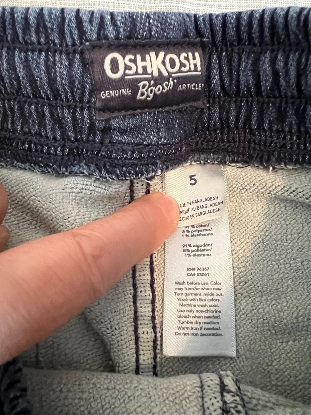 Boys 5 Osh Gosh Denim w French Terry Lining